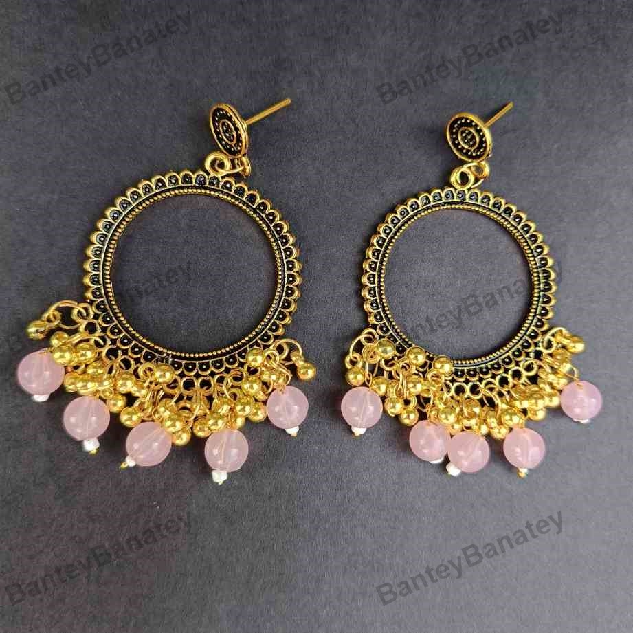 Golden Round shape with light pink beads (1)