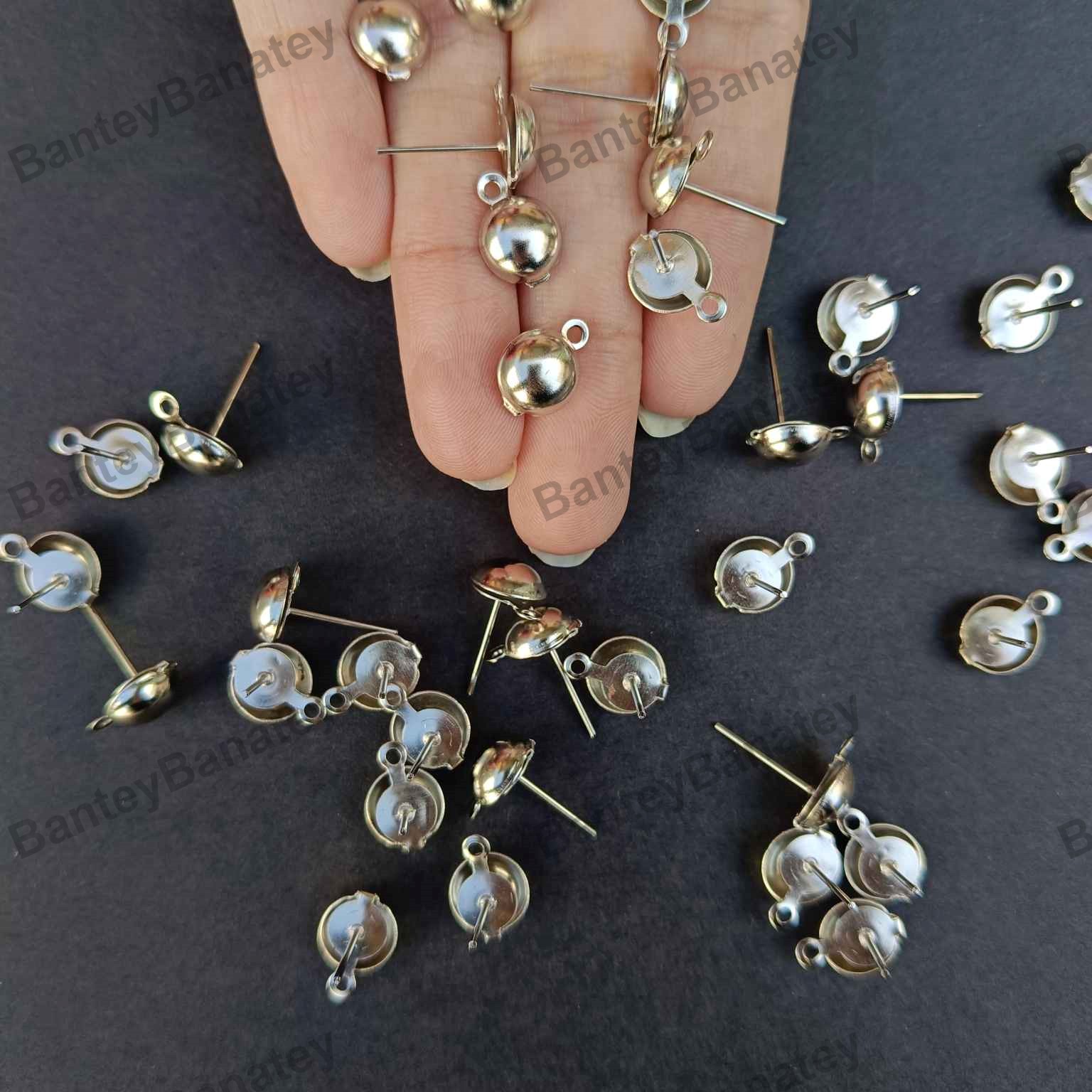 silver Earing studds half ball with closed loop